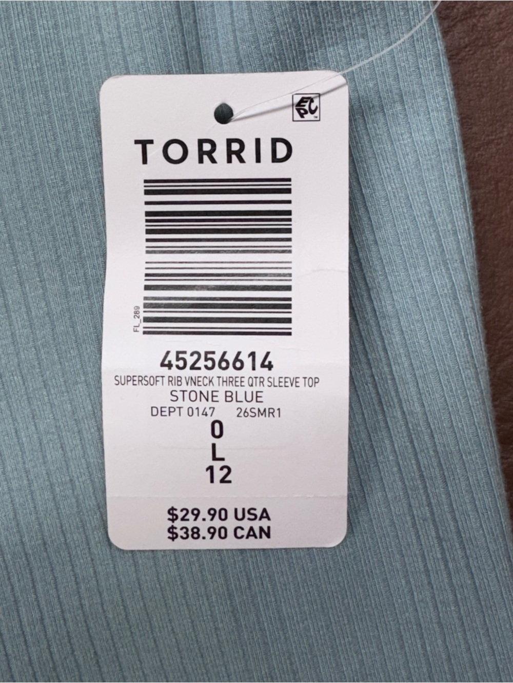 Torrid Supersoft Rib V-Neck 3/4" Sleeve Stone Blue
Top Size Large - Picture 6 of 7